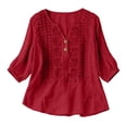 thumbnail image 4 of HJYCHN Womens Tops Linen Shirt with Embroidered Sleeves and Chiffon Collar Elegant Casual Blouse for Summer Wear Womens Shirts Red L, 4 of 6