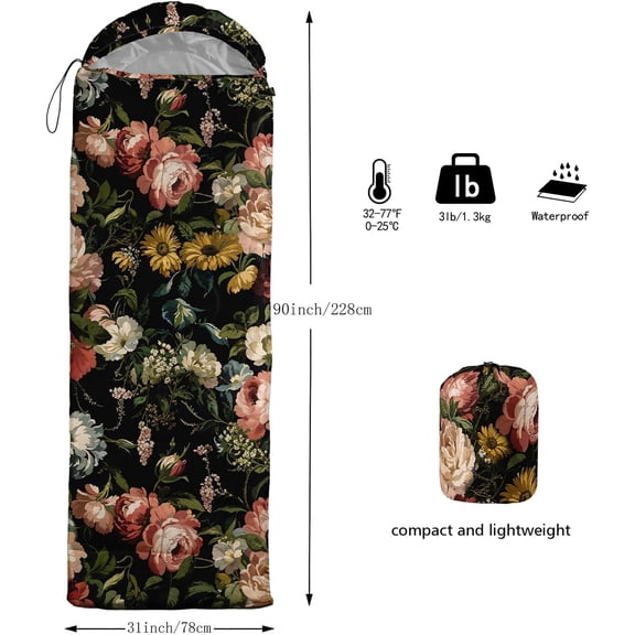 Sleeping Bags for Adults and Kids，3D Printing Camping Sleeping Bag for Girls Boys Lightweight Waterproof Cold/Warm 3-Season，Outdoor Travel with Compression Bags