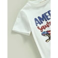 thumbnail image 6 of Wassery Kids Boys Girls Short Sets 2Pcs 4th of July Toddle Independence Day Outfits Dinosaur Print Short Sleeve Crew Neck T-shirt and Solid/Striped Shorts Summer Casual Clothes 0-3T, 6 of 8