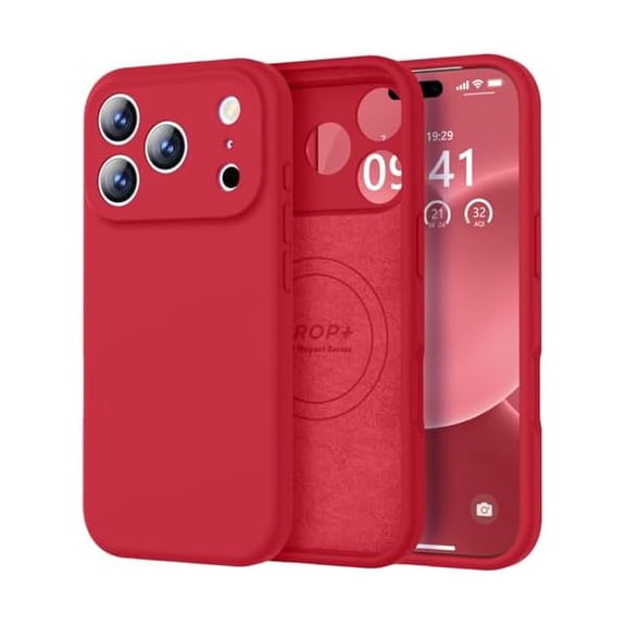 ZHU997 Magnetic Compatible with iPhone 17 Pro Max Case (Compatible with Magsafe) (Upgraded Camera Protection) Liquid Silicone Shockproof Full Body Protective Phone Cover for Women Men, Red, 6.9”