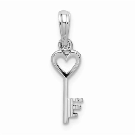 Finest Gold Sterling Silver Polished Key with Heart Top Pendant