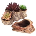 thumbnail image 6 of LOLIPPYY 2Pcs Succulent Pots Cement Planters with Tree Stump Design Coffee Color for Garden Use, 6 of 8
