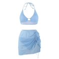 Blue Bikini ThreePiece Blogger Swimwear Bag Hip Drawstring Sexy Size