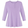 thumbnail image 2 of Collections Etc Women's 3/4 Sleeve Scoop Neckline Knit Henley Top Lavender Small, 2 of 5