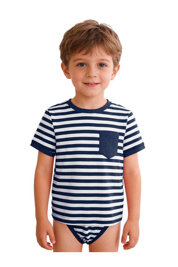 Adaptive Clothing for Kids Boys Girls 2-in-1 Easy Dressing Striped Romper with Special Needs Navy Blue 8