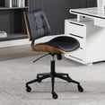 thumbnail image 4 of Home Office Desk Chair with Wheels, Adjustable Height Armless Office Chair, PU Leather Mid Back 360° Small Computer Chair, Modern Walnut Chair No Arms for Office, Reading Meeting Room(Black), 4 of 8
