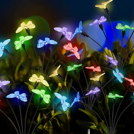 

Solar Garden Lights 12 LED Multi-color Butterfly Solar Yard Lights Outside Garden Solar Lights Decoration Solar Lights Outdoor Waterproof Decorative for Garden Yard Patio Path Wedding Party (2 Pack)