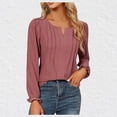 thumbnail image 3 of Scyoekwg Womens Long Sleeve Tops Loose Cute Tops Solid Color Dressy Casual Blouses Comfy V-Neck Basic Tops Blouses (Pink,M), 3 of 7