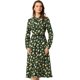 thumbnail image 3 of Vestido midi fluido informal con cinturón y manga larga con cuello de pajarita y estampado floral para mujer Verde oscuro-Floral XS, 3 of 5