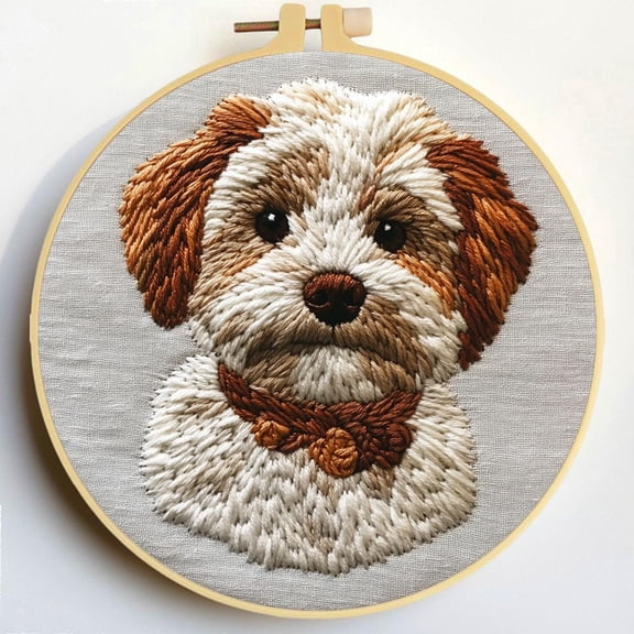 Punch Needle Kits Havanese Dog Embroidery Starter Set with Hoop Easy for Beginners DIY Stress Relief Handmade Craft Hobby and Home Decor 20x20cm-1