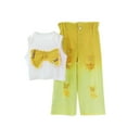 thumbnail image 2 of Conjunto de camiseta sin mangas con cuello en V para niños, top con lazo bordado de color liso y vaqueros desgastados con degradado, conjunto deportivo informal de dos piezas para niños, poliéster, 2 of 6