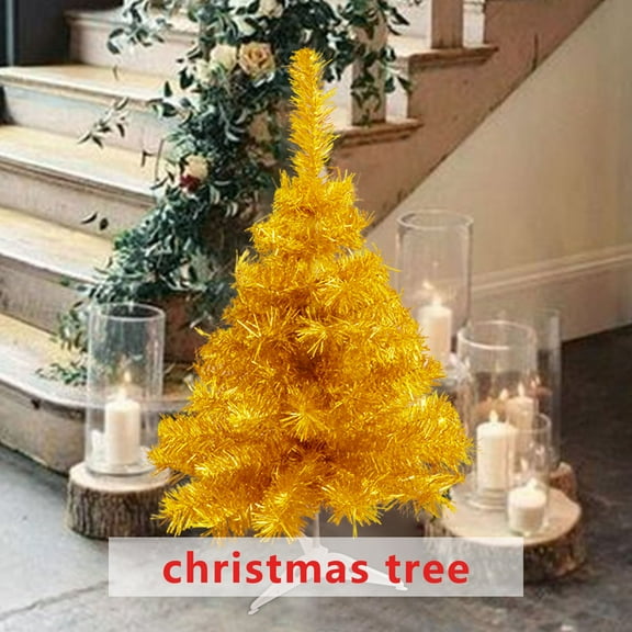 Tyidzon Mini Christmas Tree, Christmas Decorations Gold Christmas Tree for Tabletop Window Display 11.8 Inch