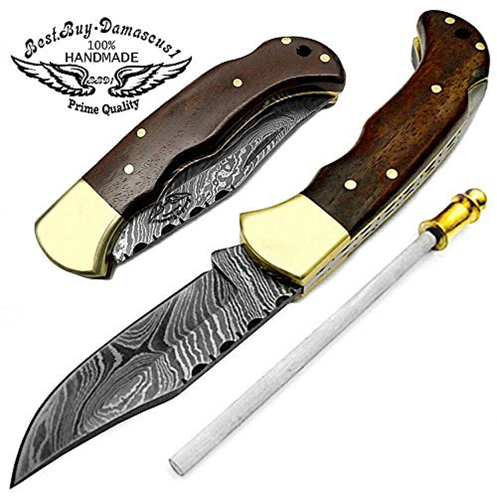 Best.Buy.Damascus1 Pocket Knife Set, Buffalo Horn Damascus Steel Hunting Knives, 3 in Blade, Black
