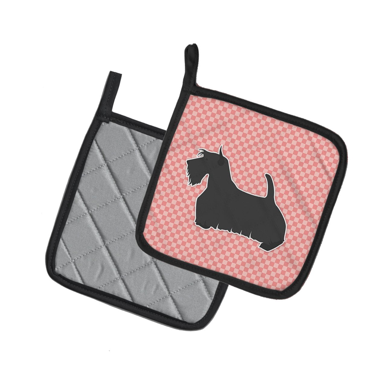 Carolines Treasures BB3669PTHD Scottish Terrier Checkerboard Pink Pair of Pot Holders , 7.5HX7.5W, multicolor