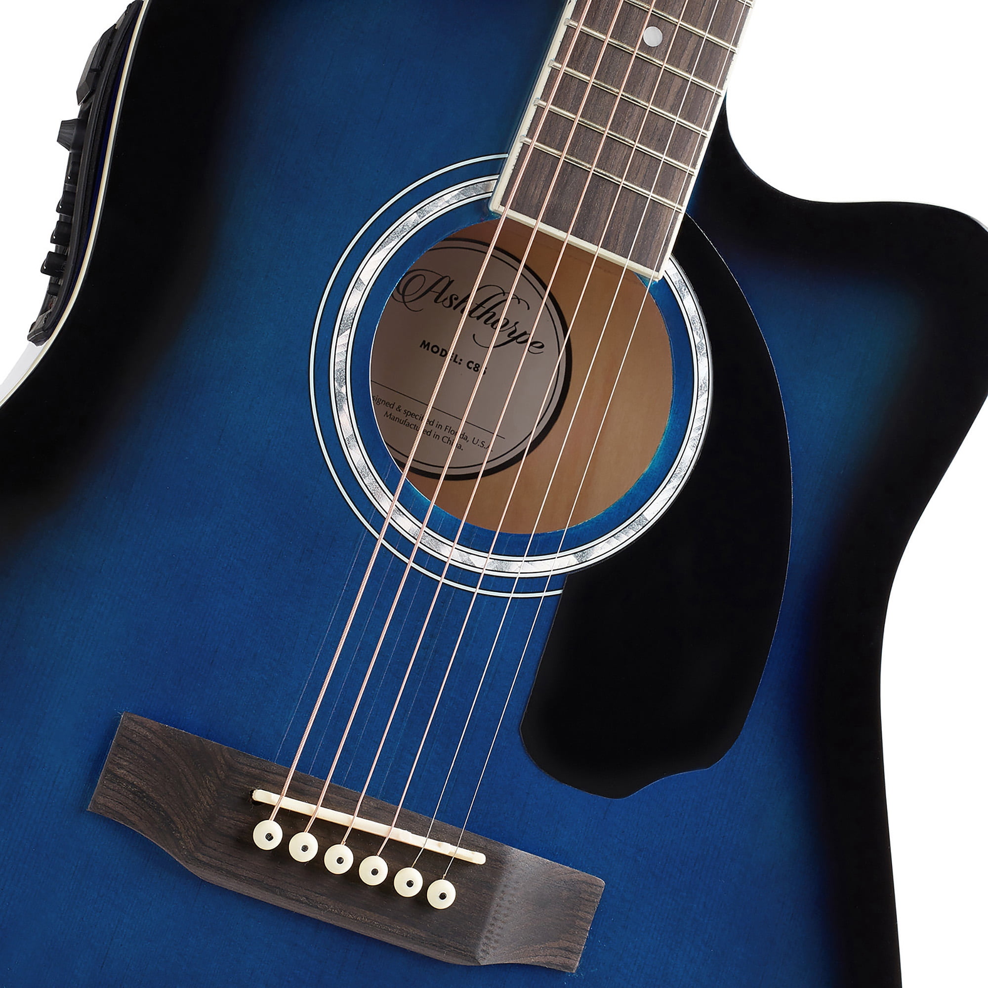 Ashthorpe Cutaway Dreadnought Acoustic Electric Guitar with 10-Watt Amp, Blue