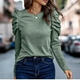 thumbnail image 5 of HAPIMO Women's Ruffle Puff Sleeve Shirts ONeck Sweatshirt Relaxed Pullover Blouse Stripe Solid Color Tops Gifts for Women Casual Slim Tee Shirt Fashion Clothing Green M, 5 of 6