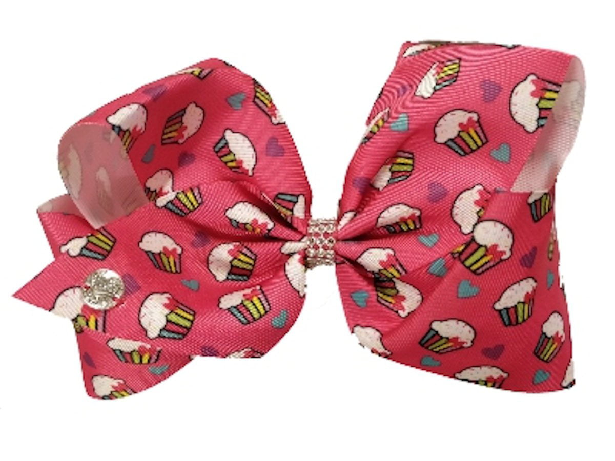 jojo siwa large cheer hair bow (pink w/cupcakes) 