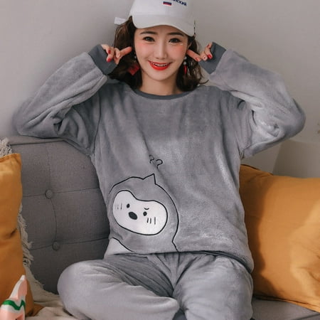 

Ladies Pyjama Women Winter Flannel Pajama Set Fleece Pajamas Sleepwear Thick Warm Velvet Female Homewear Suit Cute Sweet Pijama
