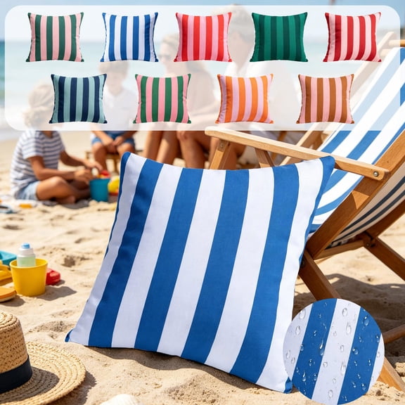 Yhmxh 18x18 Inch Outdoor Throw Pillow Cover, Waterproof Stripes Square Decorative Cushion Case, Fade Resistant Stripe Sofa Pillowcase for Beach Chair, Garden Porch, Indoor Home Couch Decoration