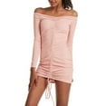 thumbnail image 5 of Miluxas Women's off the Shoulder Mini Dress Ruched Drawstring Long Sleeve Bodycon Dresses Elegant Ruched Party Club Dress for Women Pink, 5 of 8
