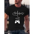 thumbnail image 1 of Camiseta para hombre con estampado de mando de juego y latidos, cuello redondo y manga corta, estilo informal y elegante para verano, calle y uso diario., 1 of 9