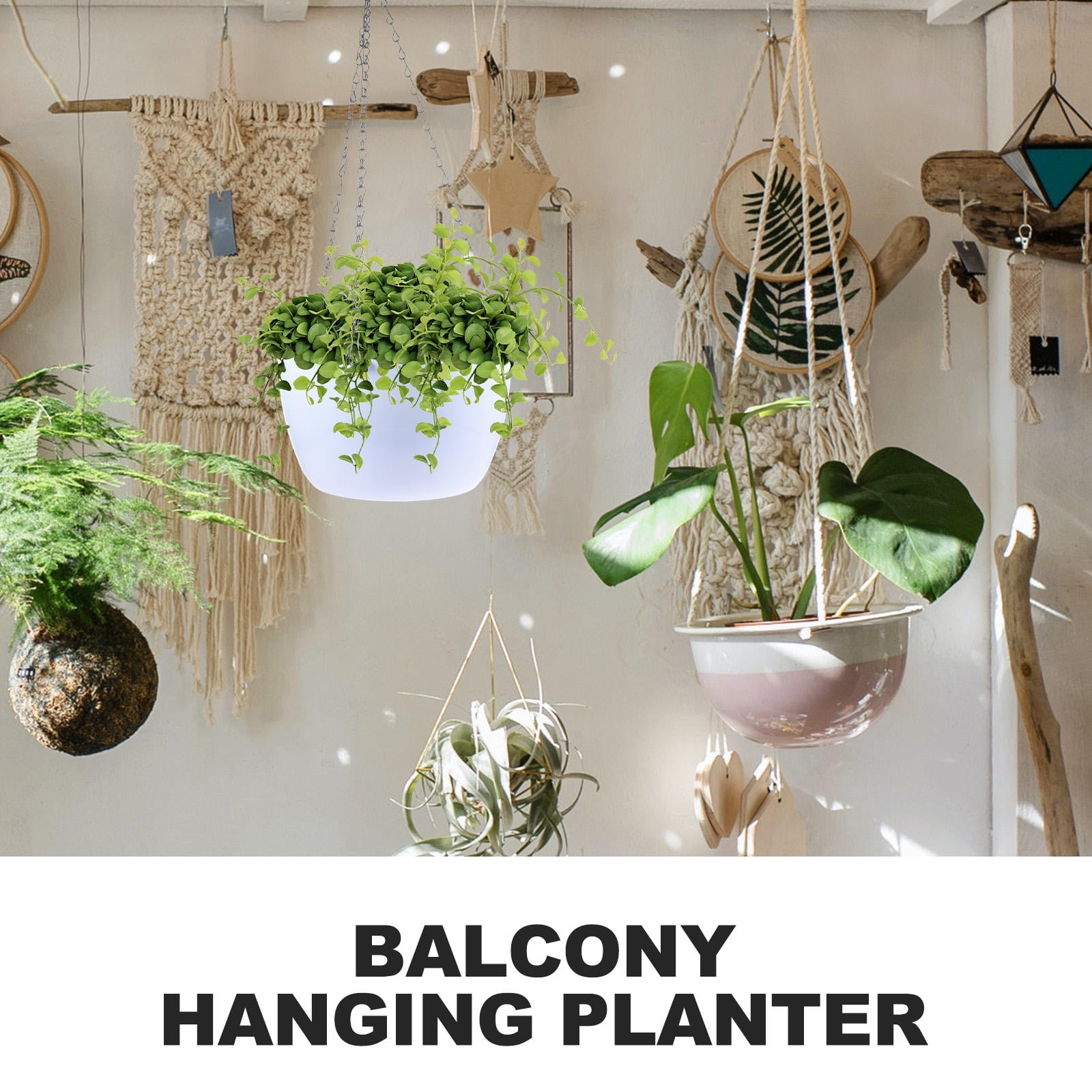 TABLZONE Hanging Round Plastic Basket Planter with Root Ventilation for Hydroponic Balcony Gardening, 1 Set