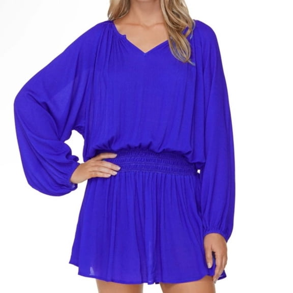 Raisins BLUE Juniors' Solid Maui Cover up Dress, US Medium