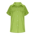 thumbnail image 4 of YUGYXL Women's Short Sleeve Button Down Shirt Comfy Solid Collared V Neck Blouse with Pockets Summer Cotton Linen Tops Loose Fit Casual Dressy Clothes, 4 of 6