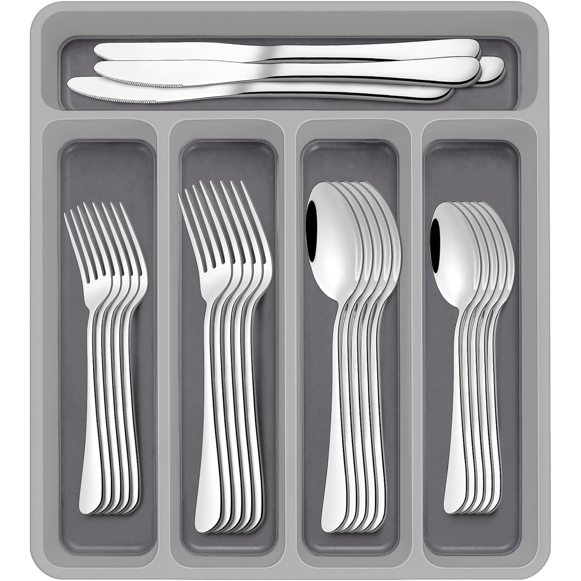 60-Piece Silverware Set with Organizer,youjia Stainless Steel Flatware Set for 12,Cutlery Utensil Sets,Tableware Set Include forks spoons and knives,Mirror Polished,Dishwasher Safe