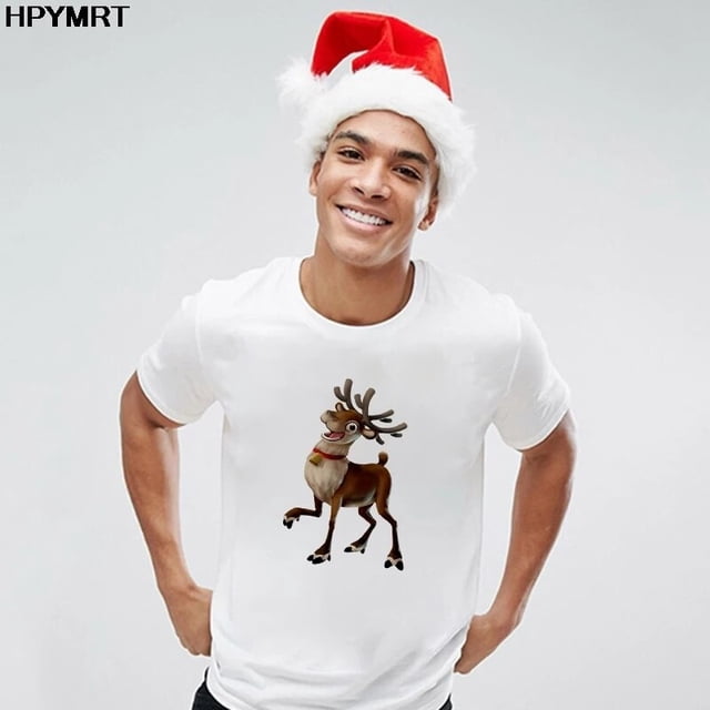 Camiseta para hombre Kawaii Harajuku, camiseta a la moda, camisetas bonitas de renos de Santa Claus, ropa de dibujos animados para mujer, camiseta de Feliz Navidad para hombre