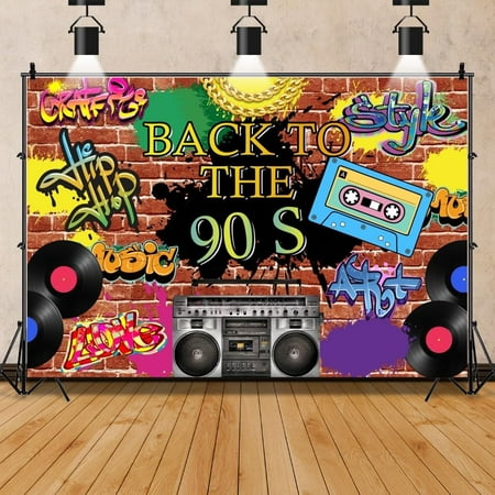 Image of 10x8ft Back to The 90s Backdrop for Party 90s Theme Hippie Hip Hop Rock Disco Red Brick Background for Photography
