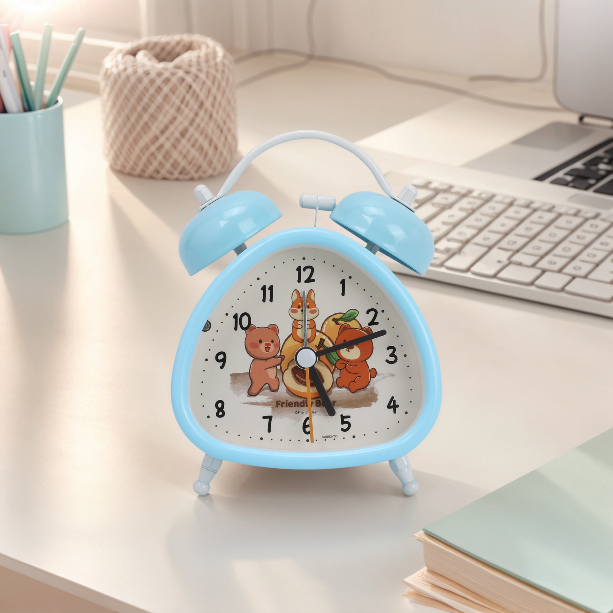 Unique Bargains Triangle Shape Alarm Clock Blue 4.4"L x 2.2"W x 3.4"H