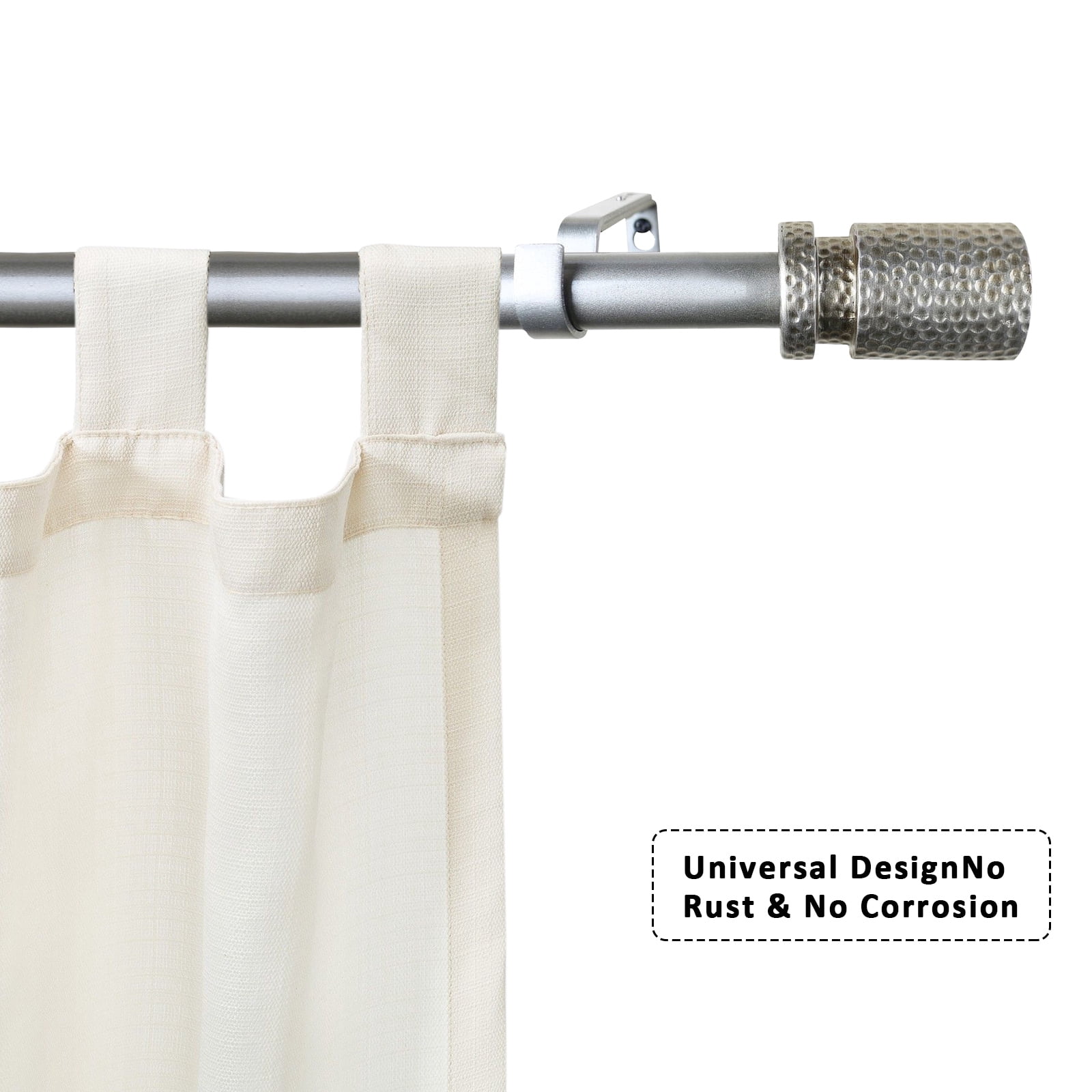 Urbanest 1" Hammered Adjustable Curtain Rod with Designer Finials — Heavy-Duty Metal Telescoping Rod, Easy Install, 48"–84″, Antique Silver/Pewter
