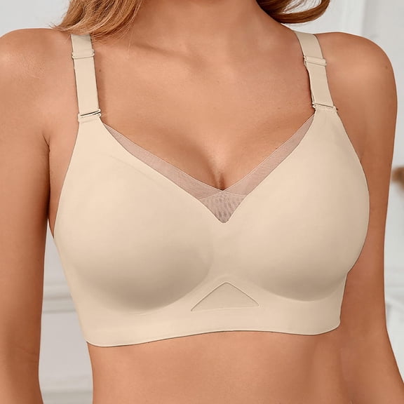Women's Bras Seamless Sheer Mesh Lette for Airy Lightweight Soft Comfort Wireless with Jelly Support and Lift Bras for Women Beige L