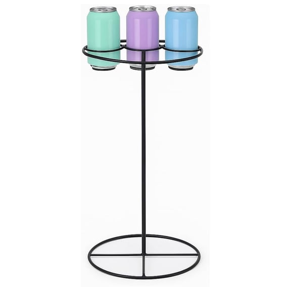Outdoor Beverage Table – Black Metal Drink Holder for 4 Cups – Patio Drink Stand – Portable Beverage Rack – 20.5” High – Lawn, Garden, Picnic