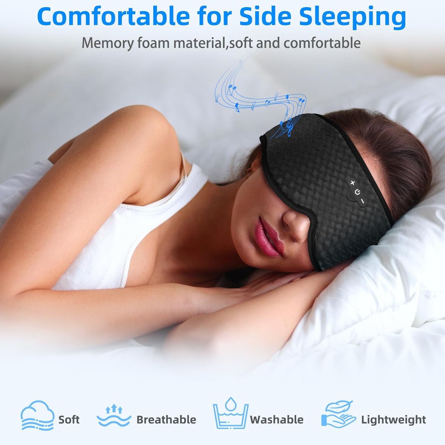 3D Sleep Mask with Bluetooth Headphones, Sleeping Headphones for Side Sleepers, Zero Eye Pressure, Adjustable Sleep Eye Mask, Ultra-Thin Stereo Speakers Perfect for Sleeping