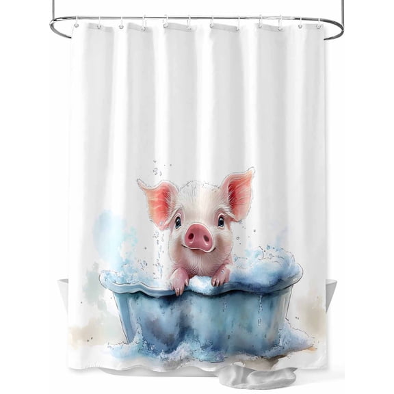 Shower Curtain Watercolors Cute Piglet Shower Curtains for Bathroom, Waterproof Polyester Shower Curtain Set with Hooks, Standard Size 72" x 72" Blue Bathtub