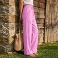 thumbnail image 6 of Bloomae Women's Casual Cotton Linen Pants Lightweight Drawstring Elastic Waist Lounge Pants Flowy Wide Leg Beach Vacation Trousers with Pockets, 6 of 10