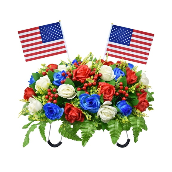 FHLFN717 Artificial Satin Saddle Flower Memorial Day Tombstone Decoration,Silk Flower Cemetery Decor 60cm Outdoor Grave Ornament