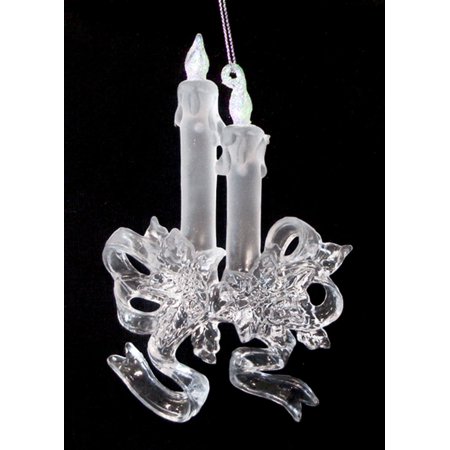- Pack of 2 Clear Frosted Double Candle Holly Berry Christmas Ornaments 5.5