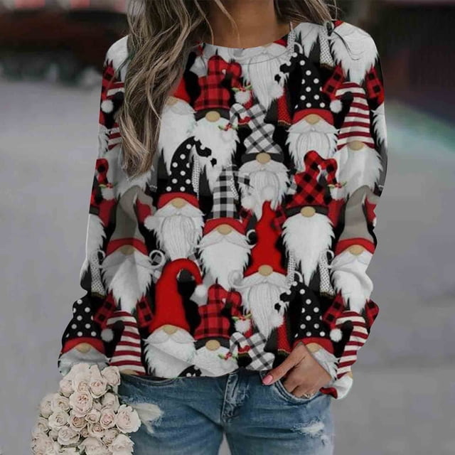 Pntutb, camisas informales de manga larga para mujer, sudadera de cuello redondo con estampado navideño, jersey de cuello redondo, tops tipo túnica Pntutb Pntutb-150
