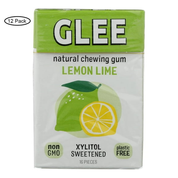 Glee Gum - Chewing Gum - Lemon Lime - Sugar Free - Case of 12 - 16 Pieces
