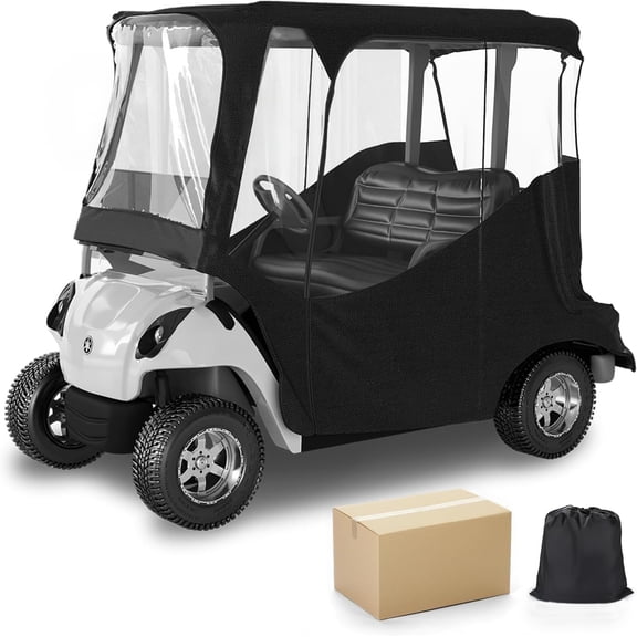 Golf Cart Enclosures 2 Passenger for Club Car DS Precedent, 600D Oxford Extended Roof with Security Side Mirror Openings Roll-Up and Removable Windshield, Black