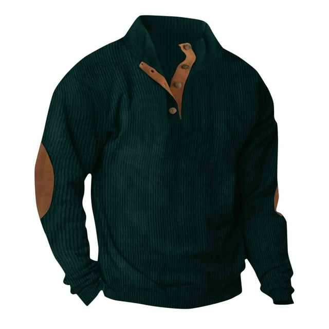Blusa y camisa de cuello alto de manga larga para hombre, moda informal, color sólido, deportiva, cuello alto, botones, manga larga, sudadera, blusa, abrigo de poliéster para hombre