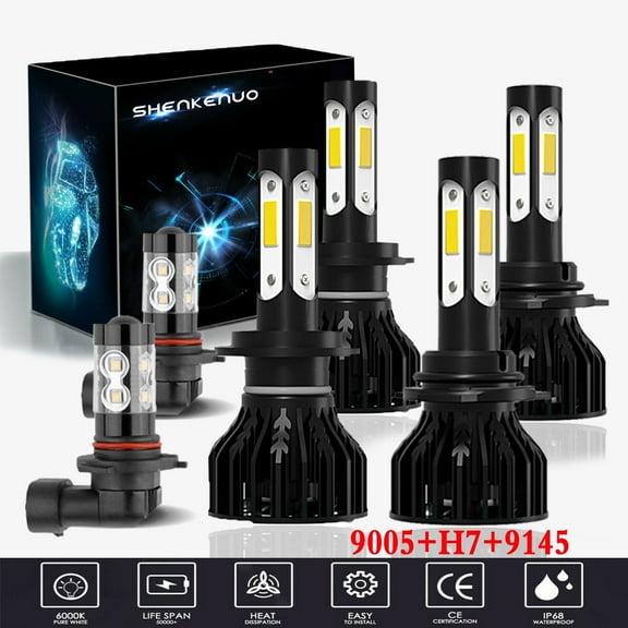 For Lincoln Town Car 2003-2011 Headlights,9005 H7 LED High/Low Beam and 9145 Fog light Bulbs,6pcs