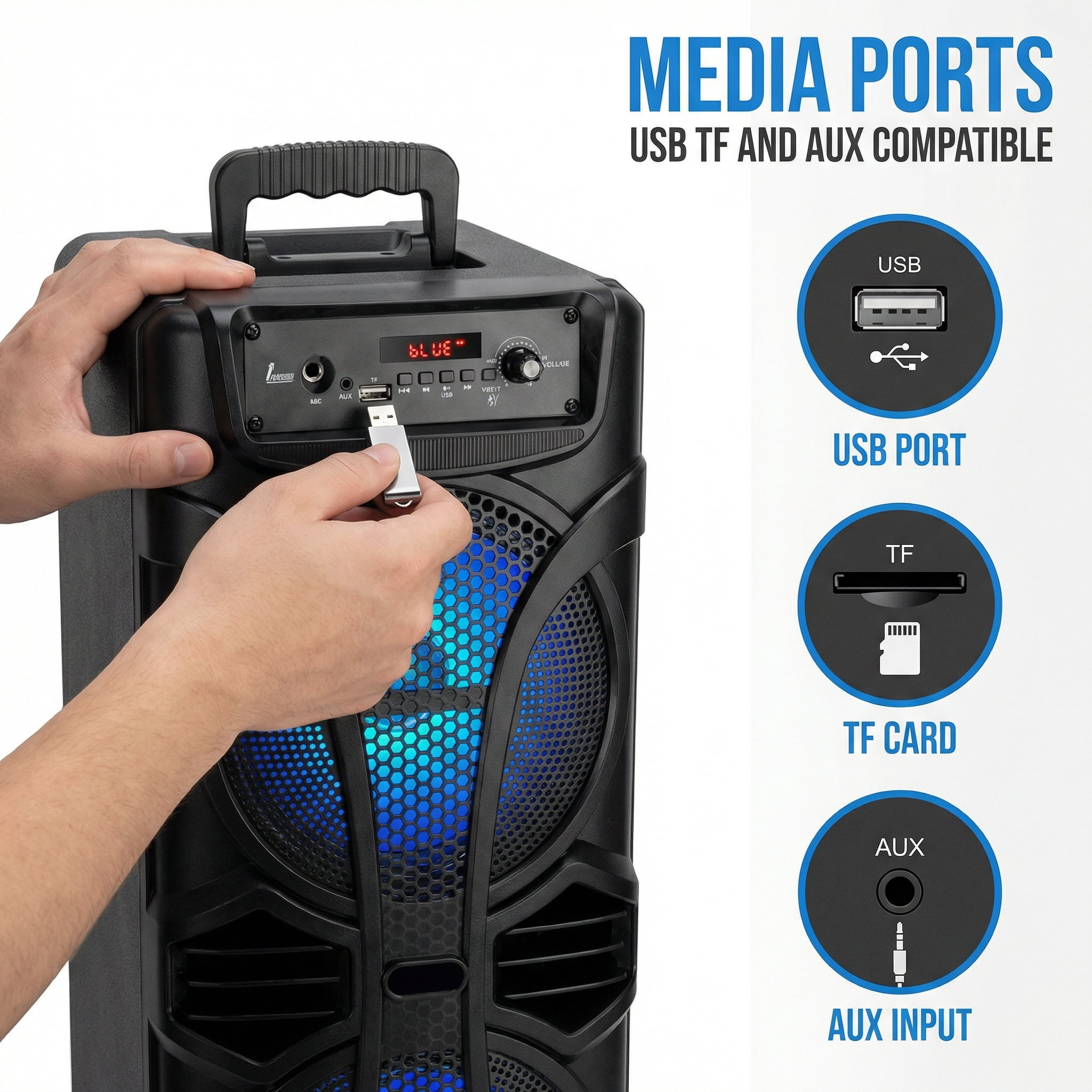 Dual 8" Portable Bluetooth Speaker Subwoofer Heavy Bass Sound PA System  AUX/FM/TWS/TF