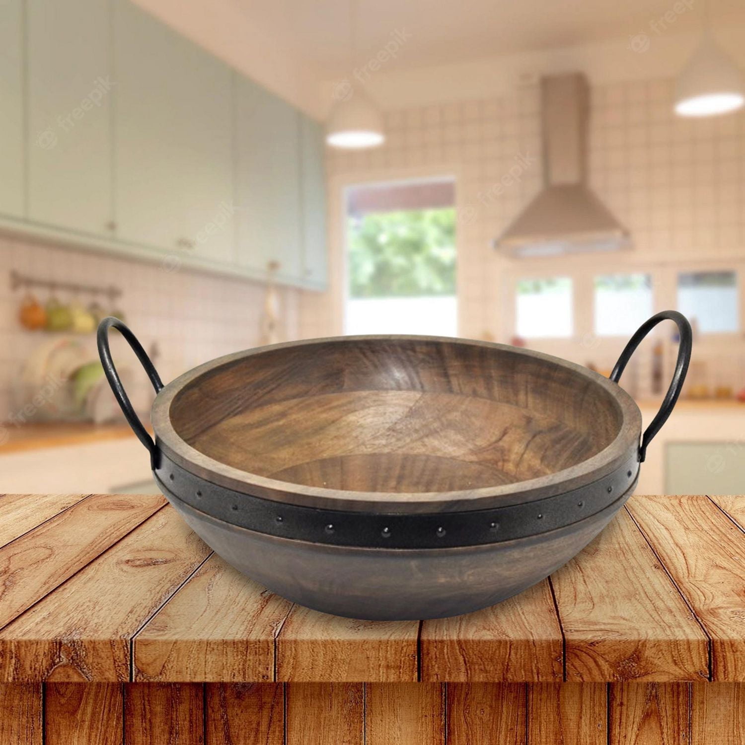 IH Casa Decor En Bois Acacia Gris Avec Bol À Salade Gunmetal Riveté W Manche