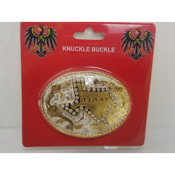 Texas Map Silver & Gold Oval Belt Buckle