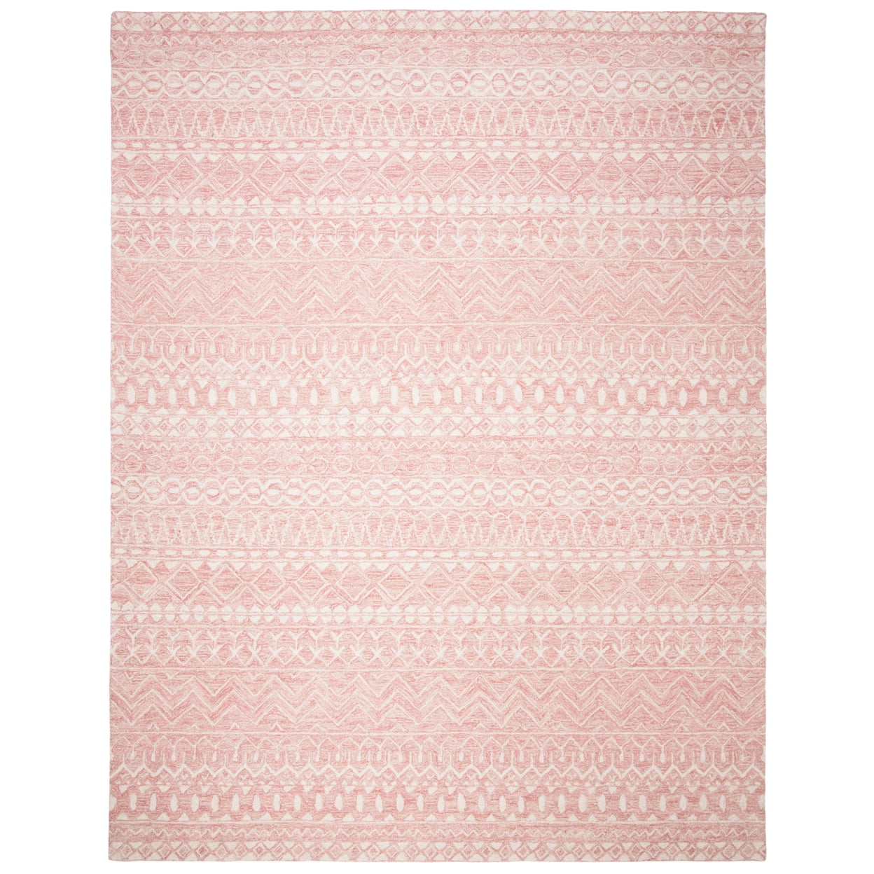 SAFAVIEH Micro-Loop Daithi Geometric Aztec Wool Area Rug, Pink/Ivory, 5' x 5' Round