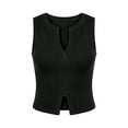 thumbnail image 4 of VNKIDY Womens Solid Color Ribbed Knit Sleeveless Zip Front Crop Top Notched Neckline For Casual Daily Wear Black L, 4 of 4